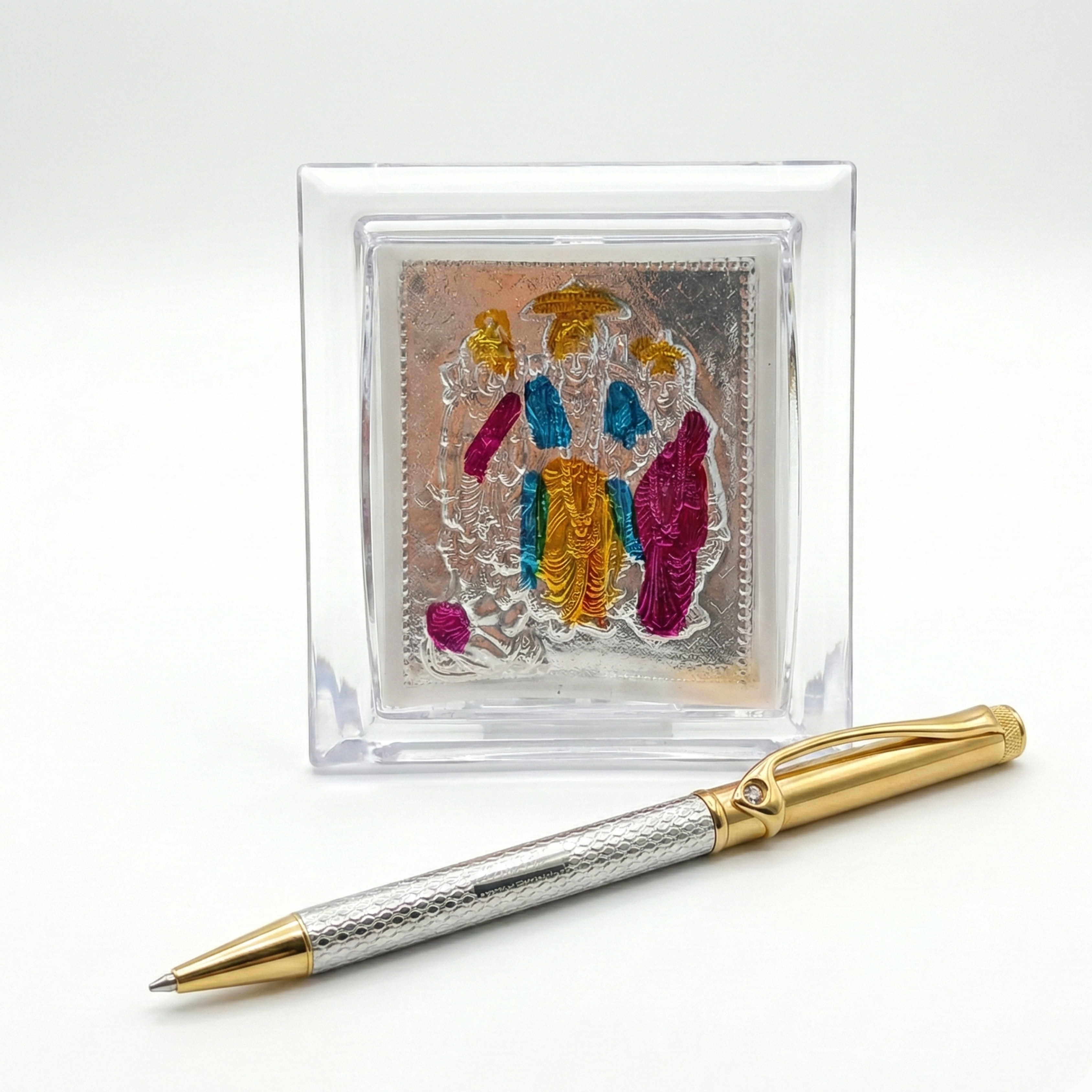 Auspicious Elegance Gold-Tone Pen with Ram Darbar Silver Frame