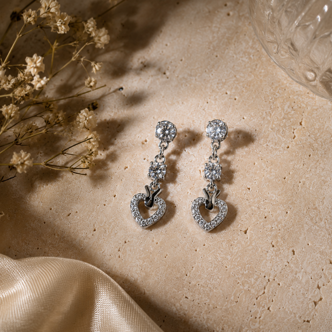 Eternal Heart Sparkle Drop Earrings