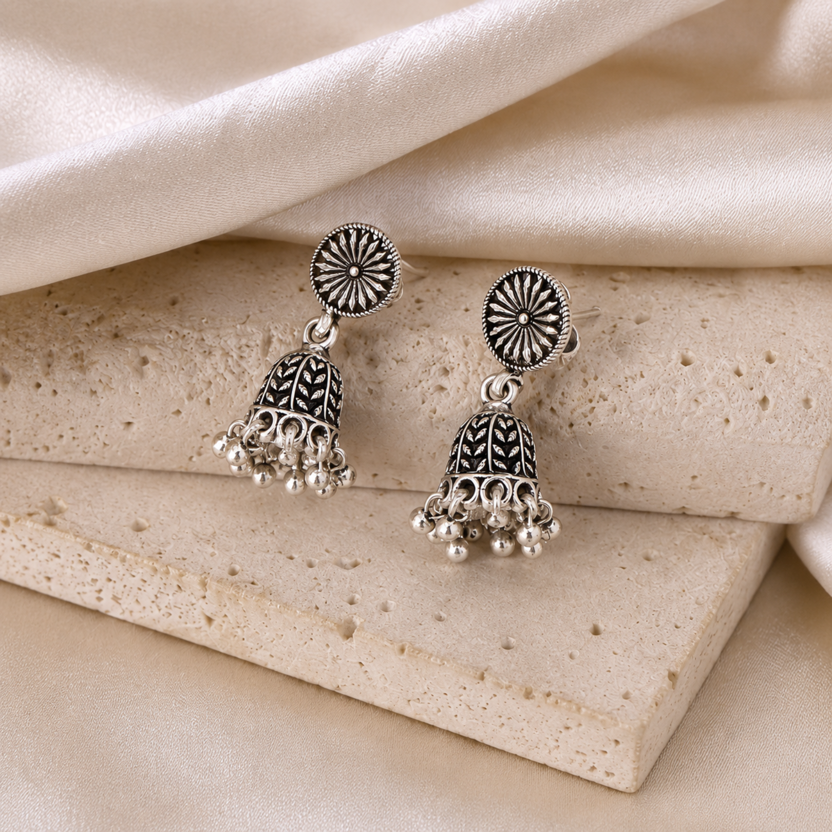 Veda Bloom Sterling Silver Jhumka Earrings