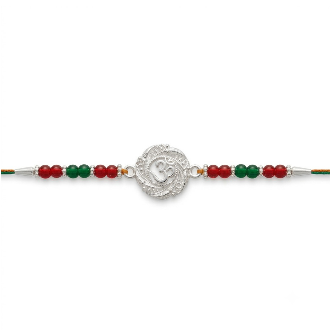 Divine Om Bead Silver Rakhi
