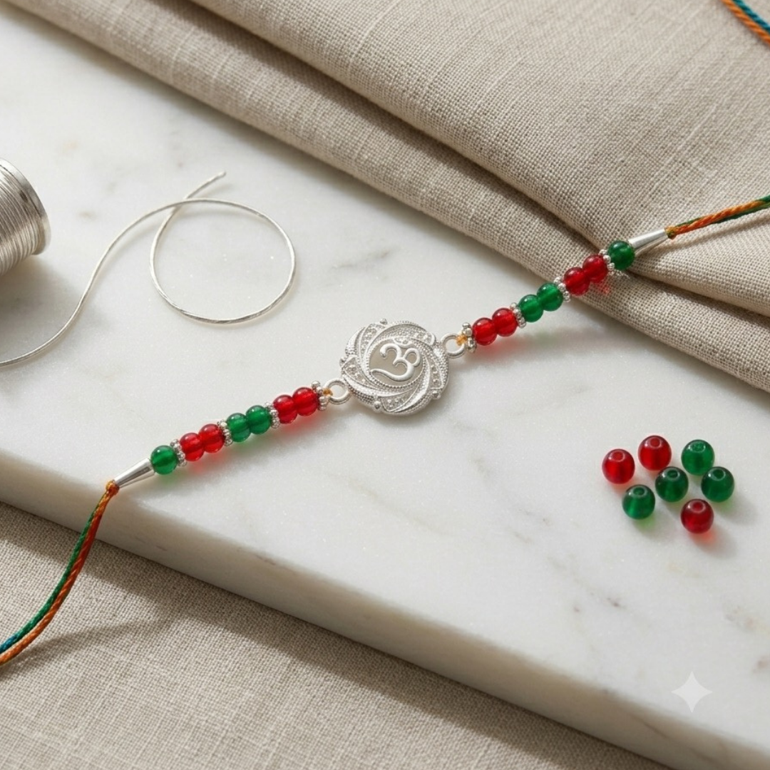 Divine Om Bead Silver Rakhi