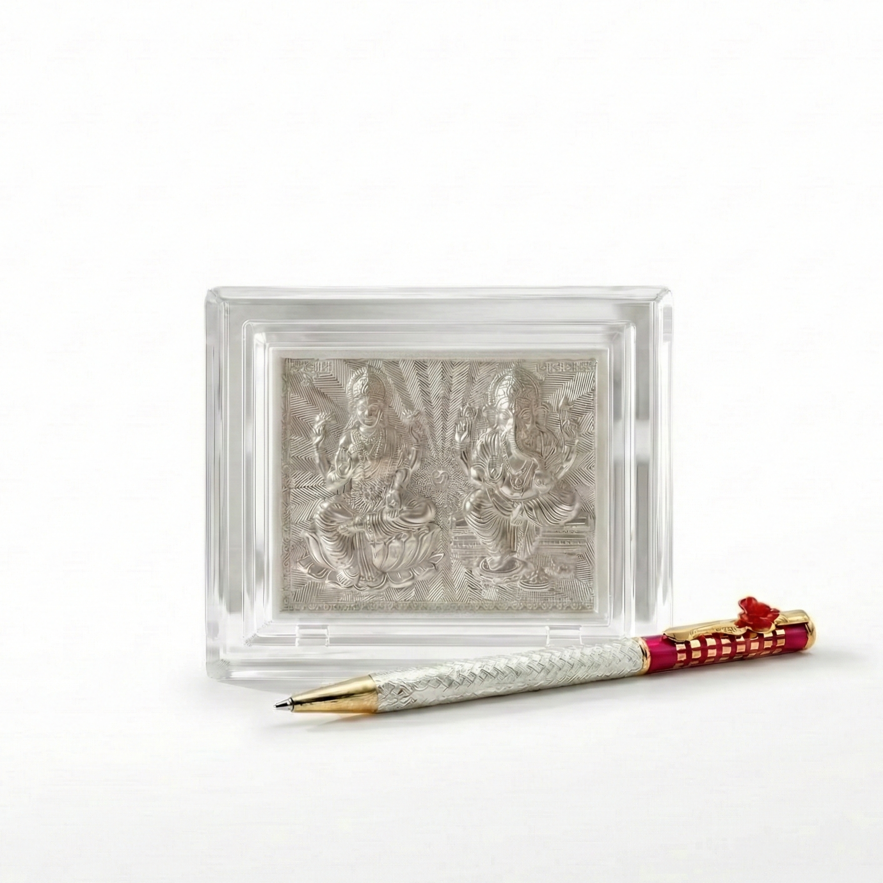 Divine Prosperity Gold & Silver Pen with Lakshmi Ganesha Plaque