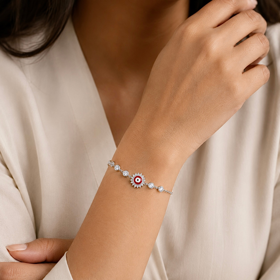 Eterna Evil Eye Silver Bracelet - 925 Sterling Silver - Lustra