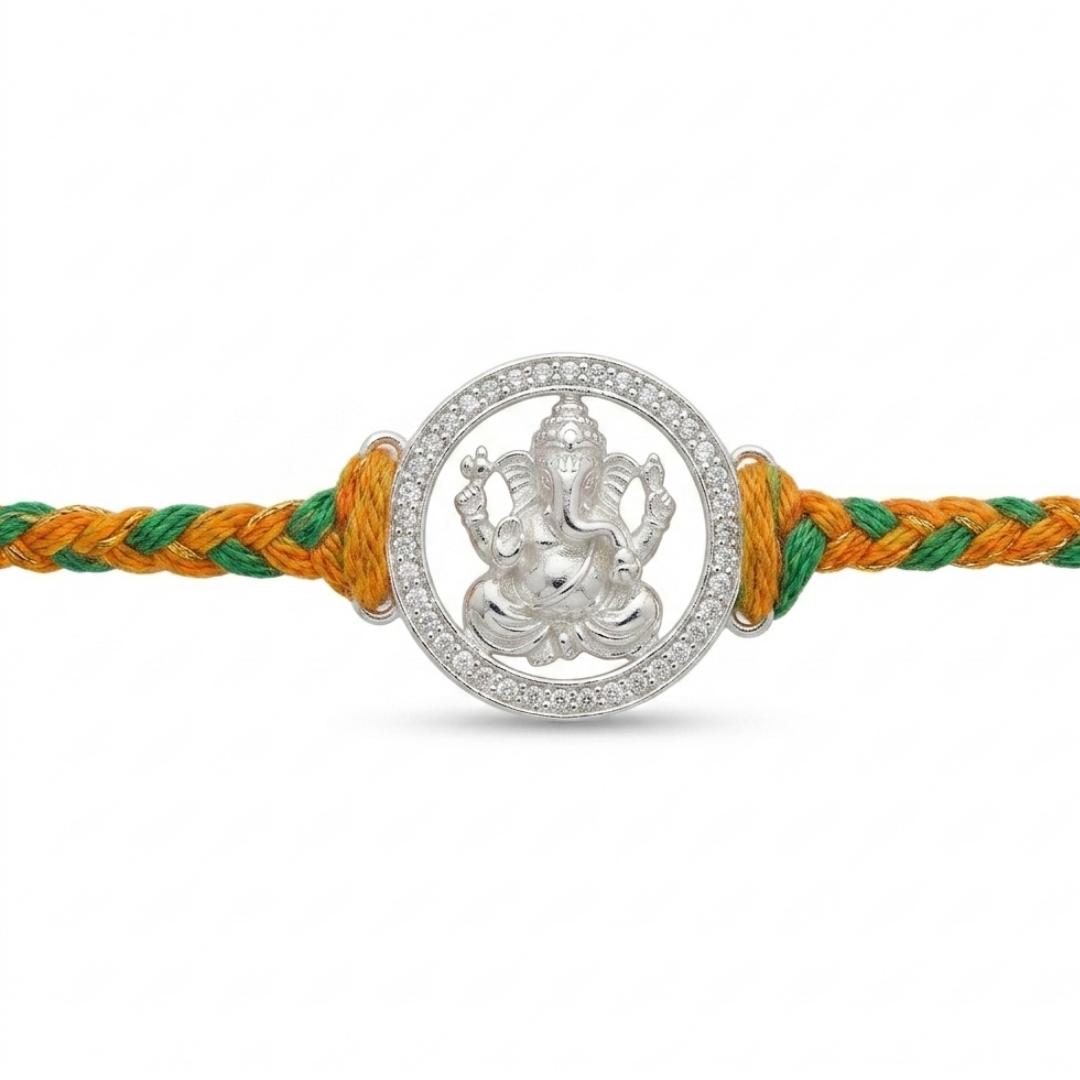Divine Ganesha Aura Silver Rakhi