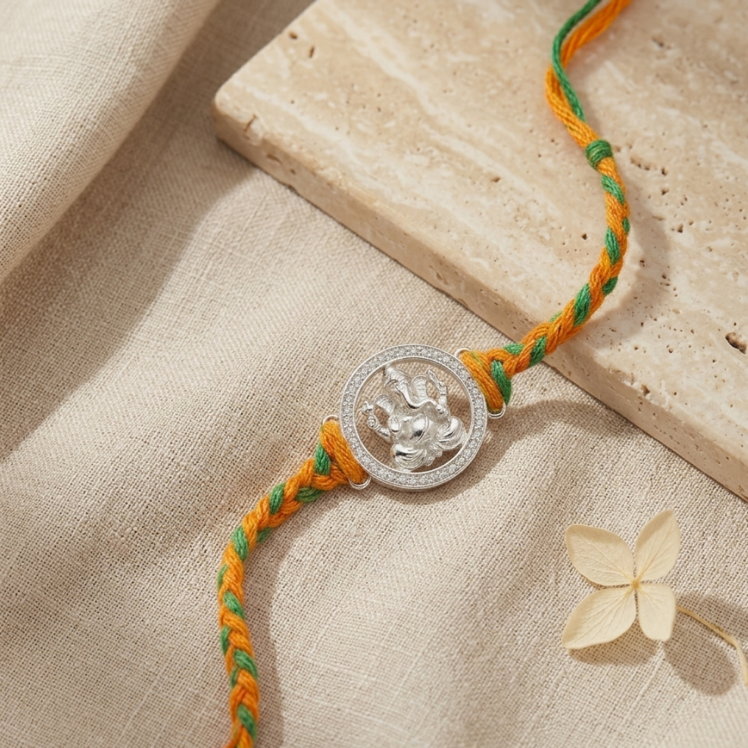 Divine Ganesha Aura Silver Rakhi
