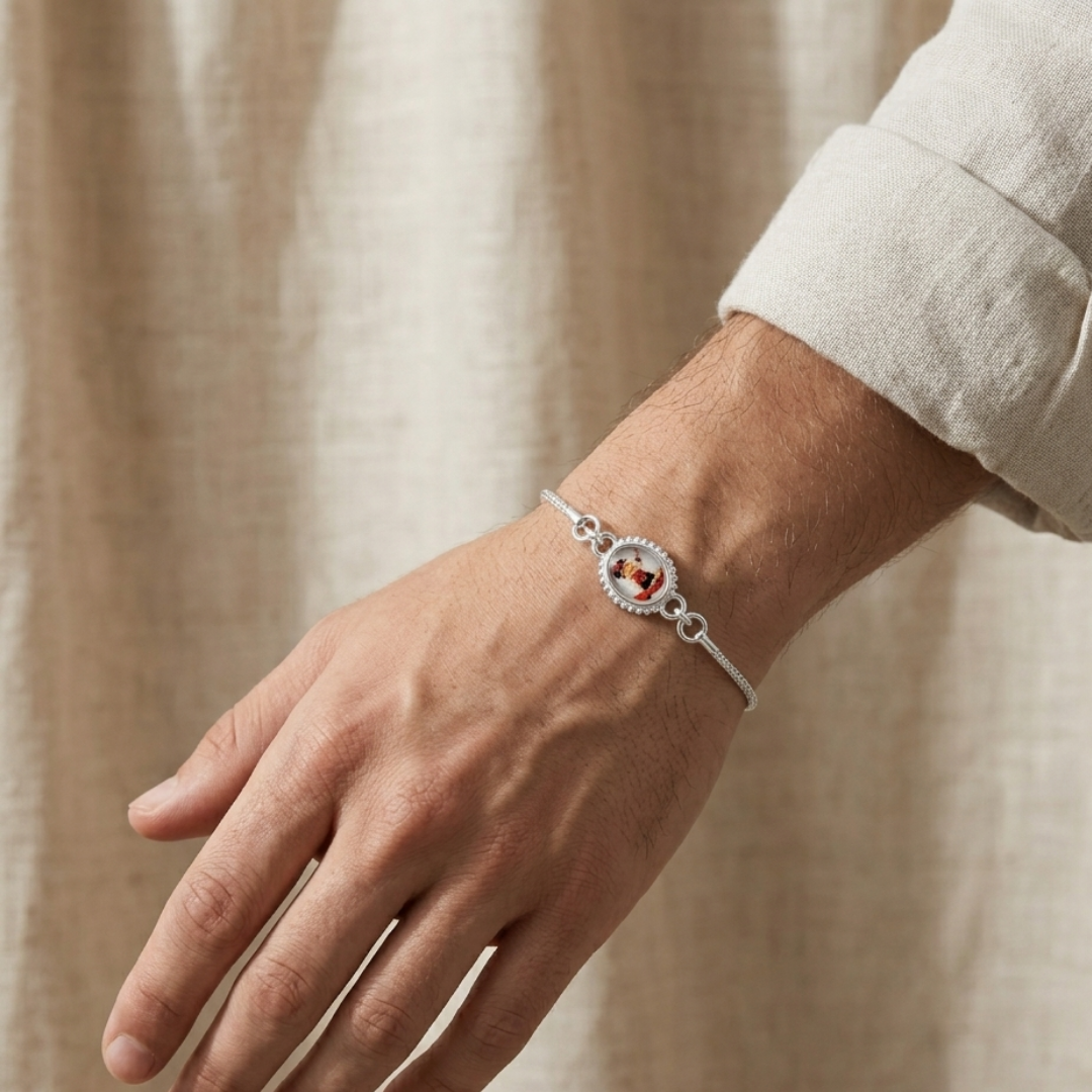 Divine Krishna Silver Bracelet Rakhi