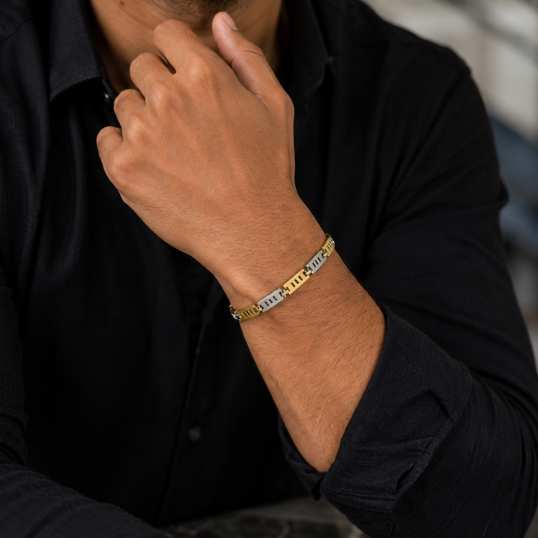 Dual Tone Geometric Link Bracelet
