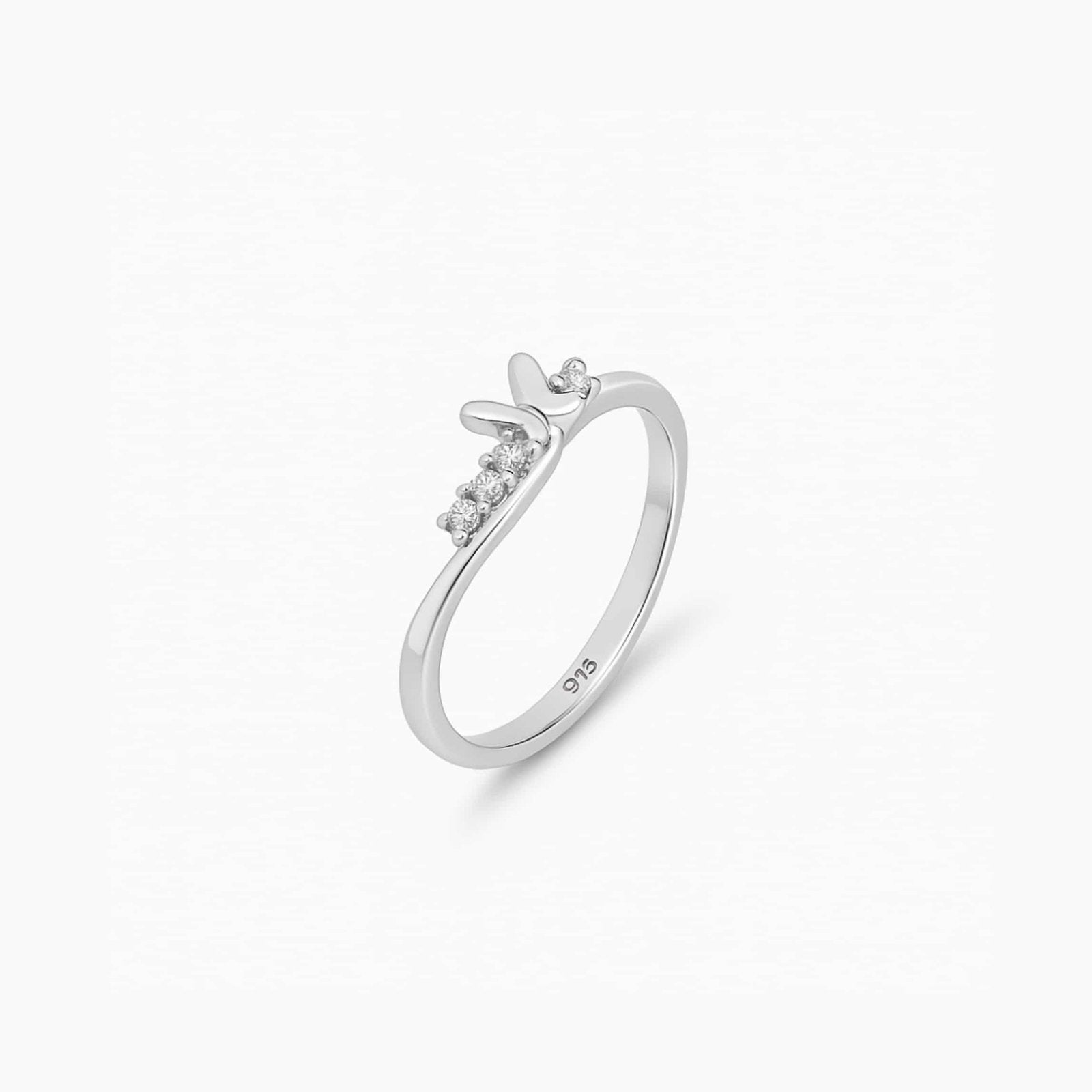 Bunny Ear Silver Ring with sparkling diamond accents