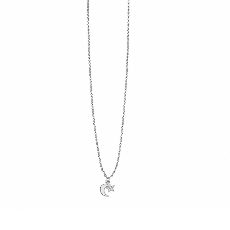Celestial Moon & Star Silver Necklace