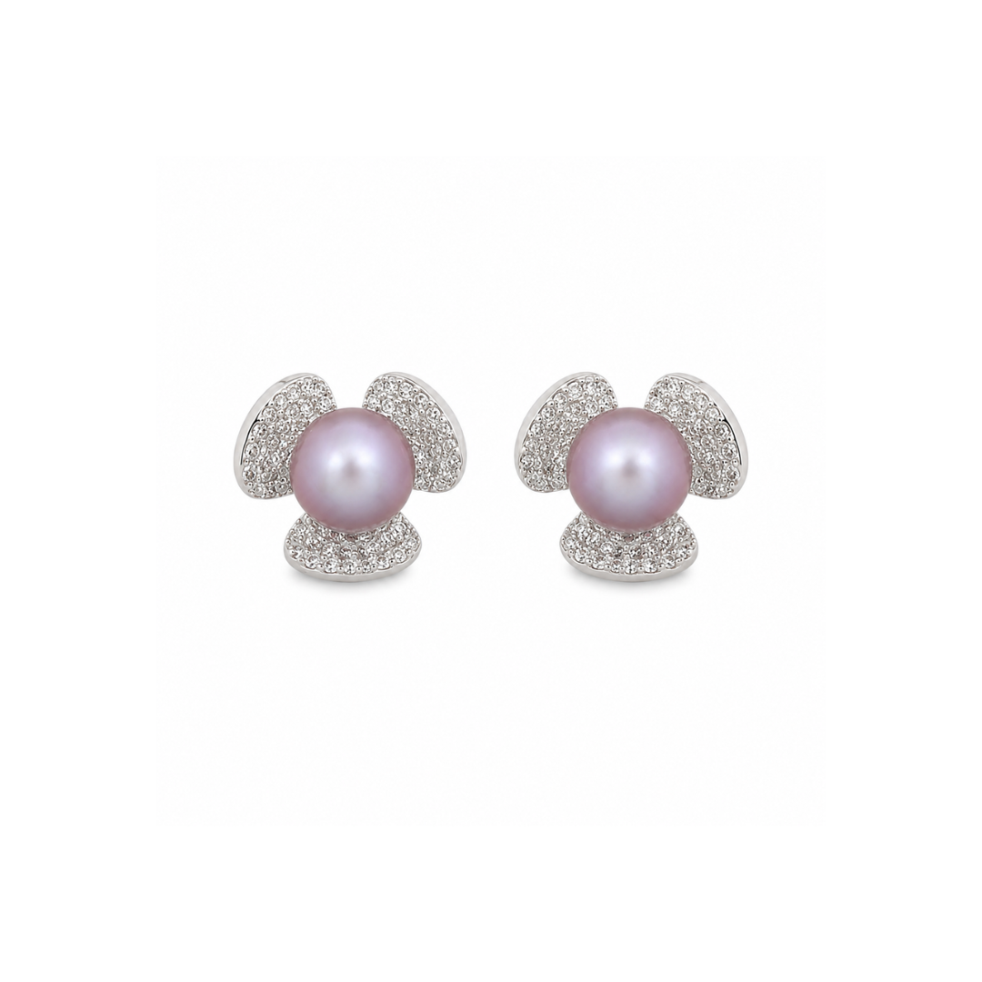 Lavender Pearl Blossom Stud Earrings