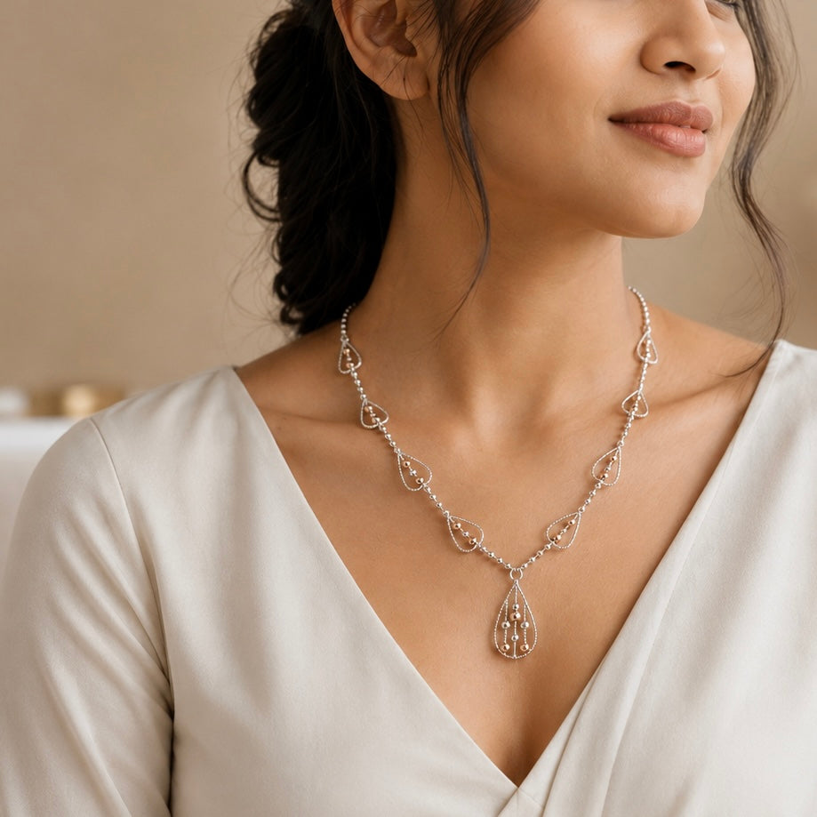 Lustra Celeste Dual-Tone Drop Necklace - 925 Sterling Silver - Lustra