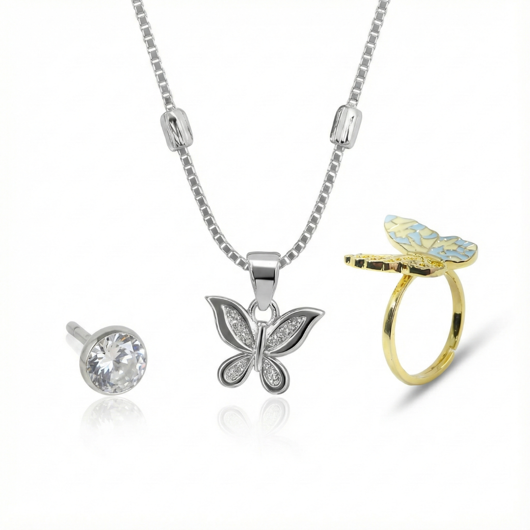Butterfly Contrast Silver Combo Set