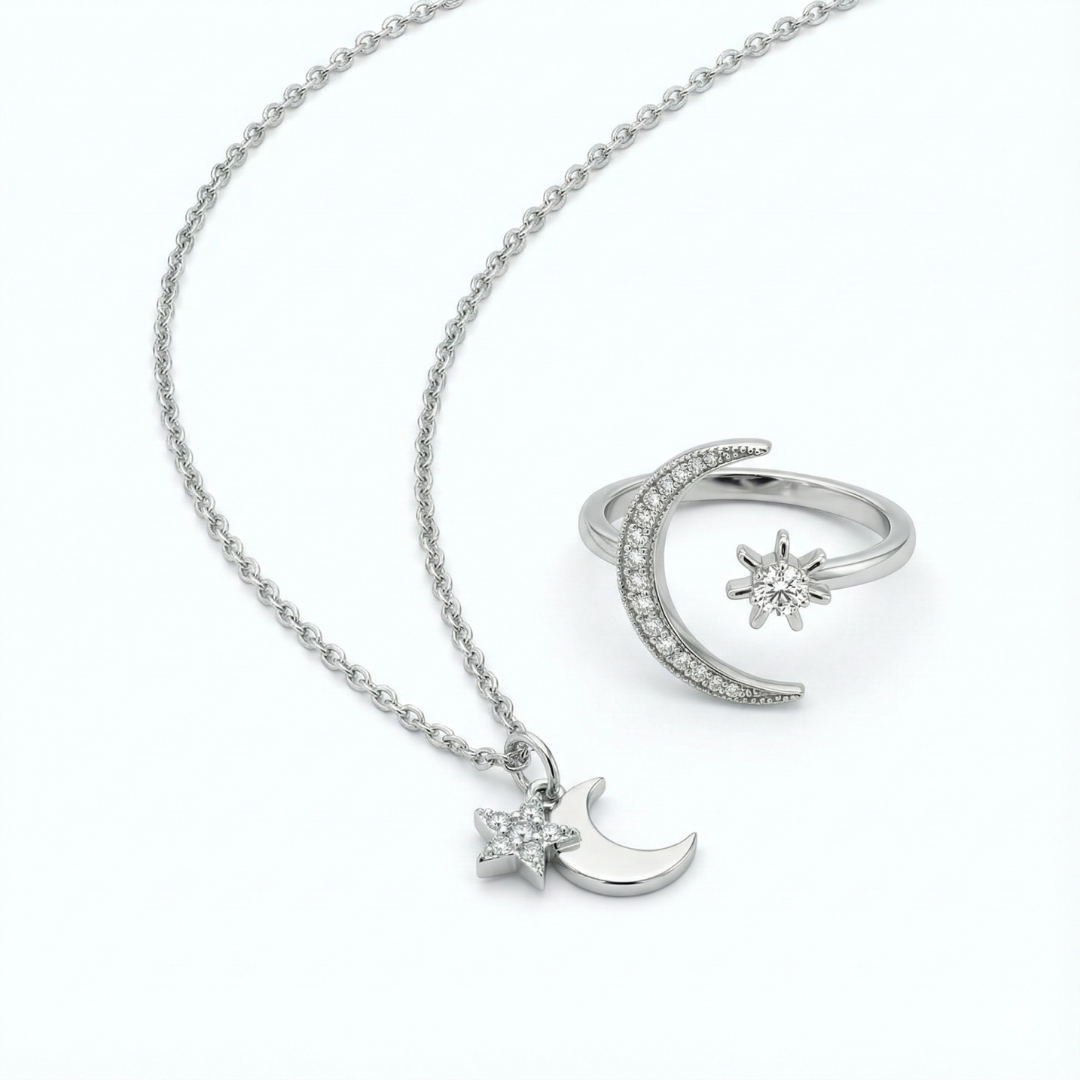 Celestial Moon & Star Silver Combo Set