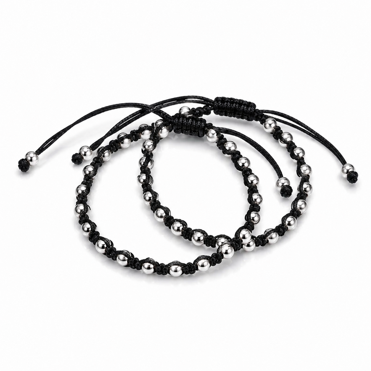 Noir Silver Bead Pair Anklets