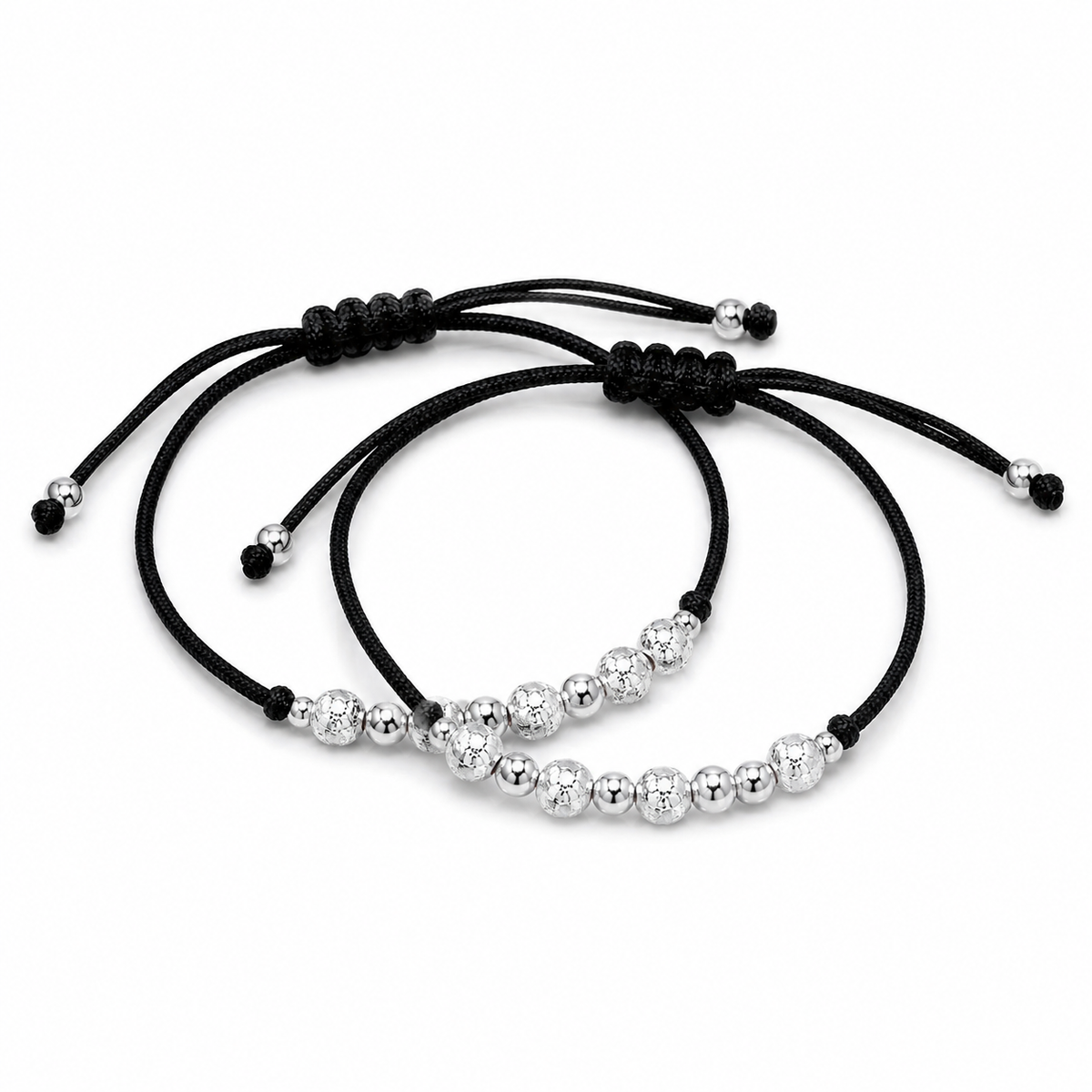 Noir Silver Beaded Black Cord Anklet
