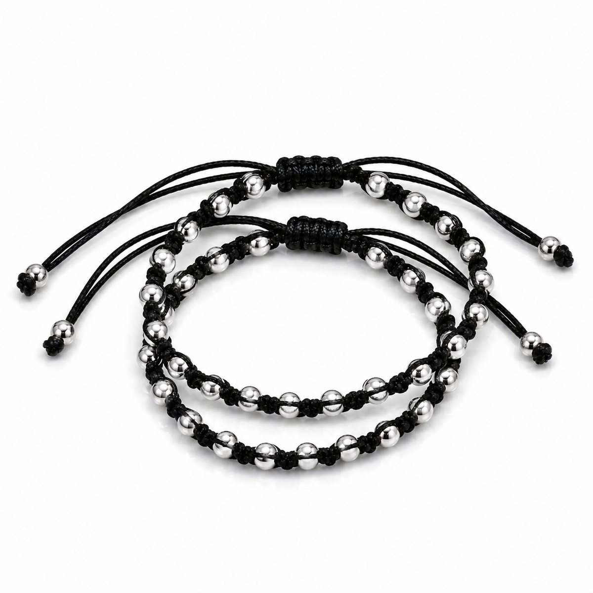 Noir Silver Beaded Black Cord Anklet