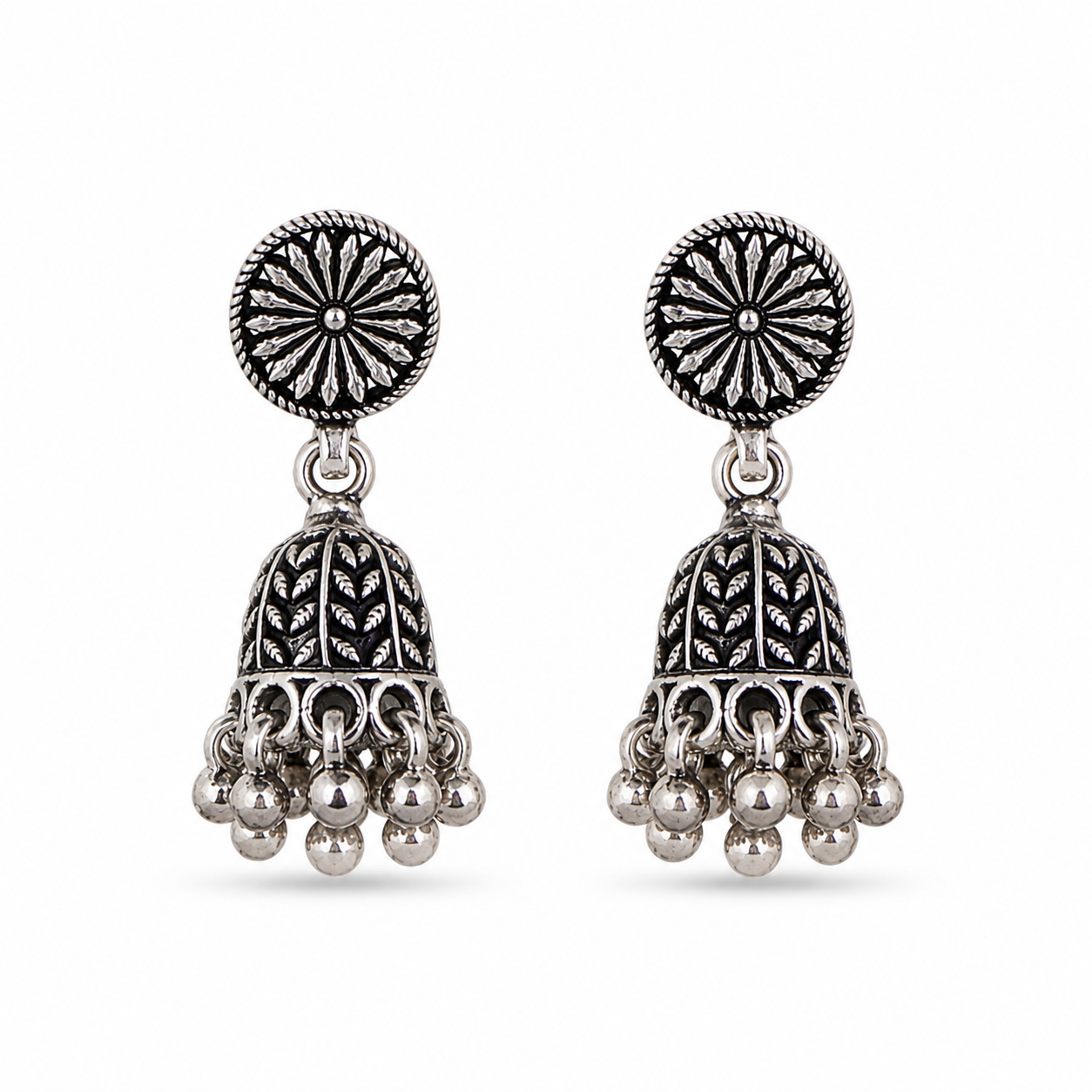 Veda Bloom Sterling Silver Jhumka Earrings