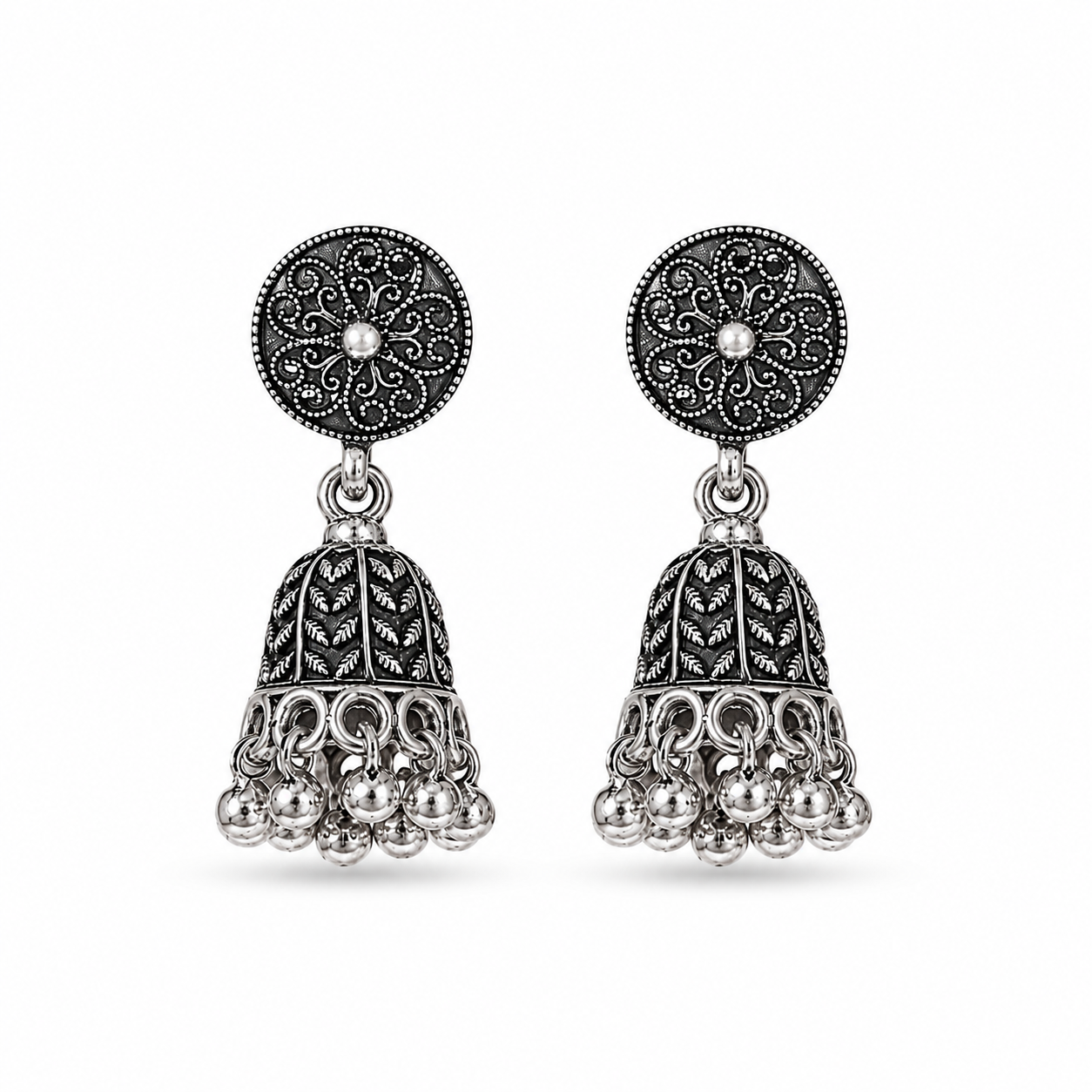 Meher Floral Sterling Silver Jhumka Earrings