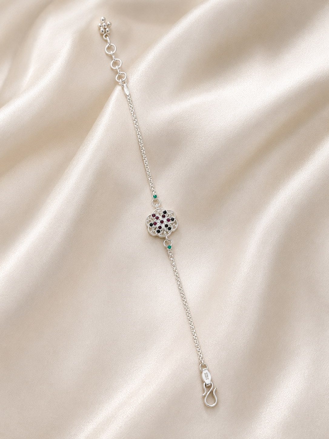 Floral Harmony 92.5 Sterling Silver Rakhi Bracelet