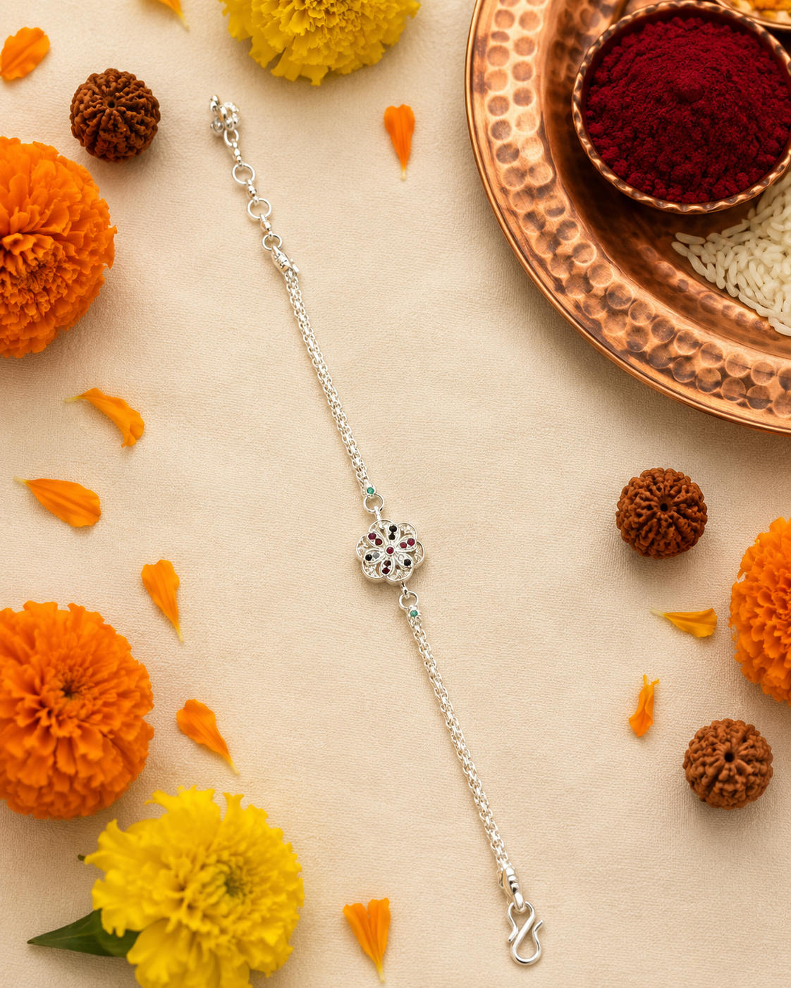 Floral Harmony 92.5 Sterling Silver Rakhi Bracelet