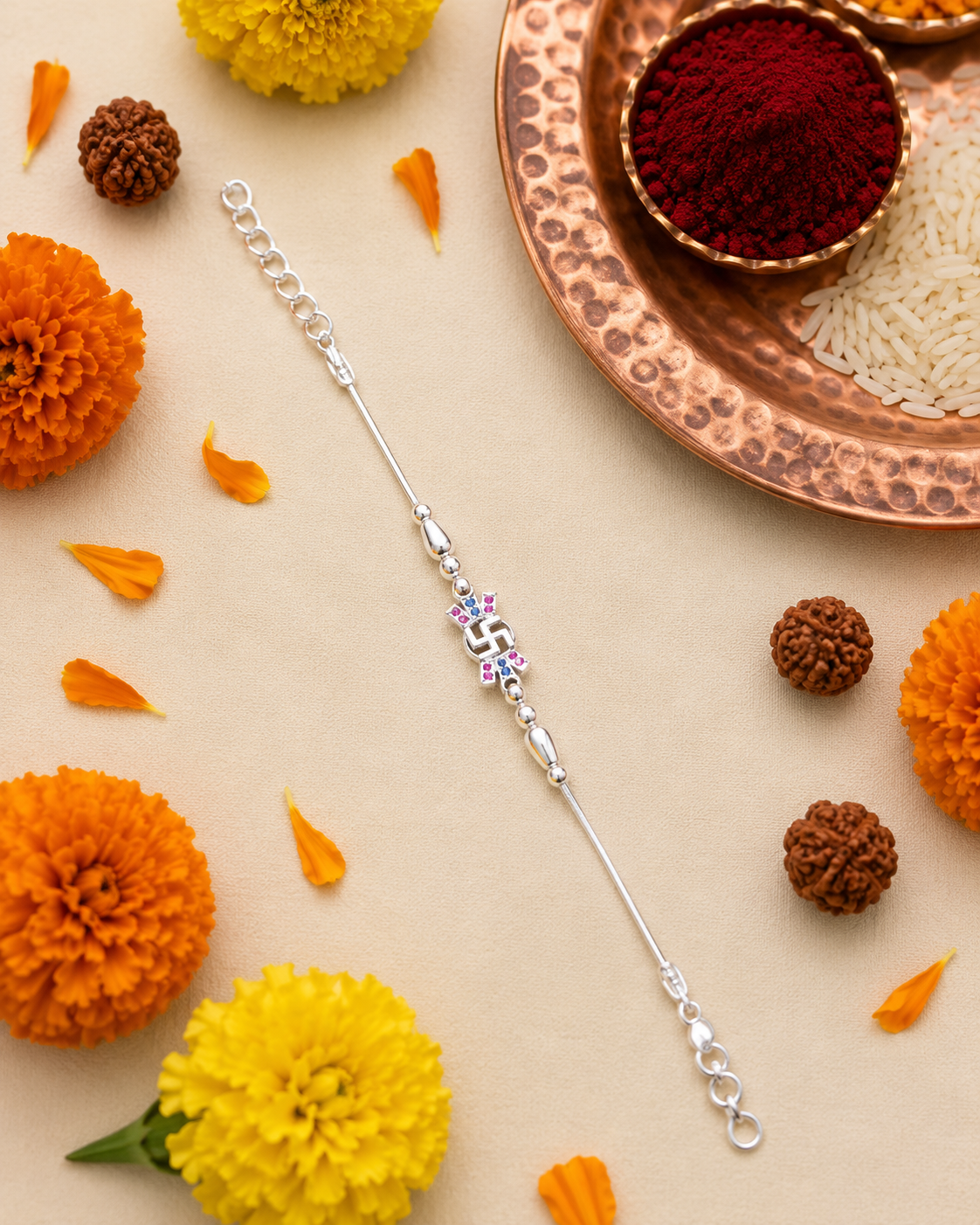 Divine Swastik 92.5 Sterling Silver Rakhi Bracelet
