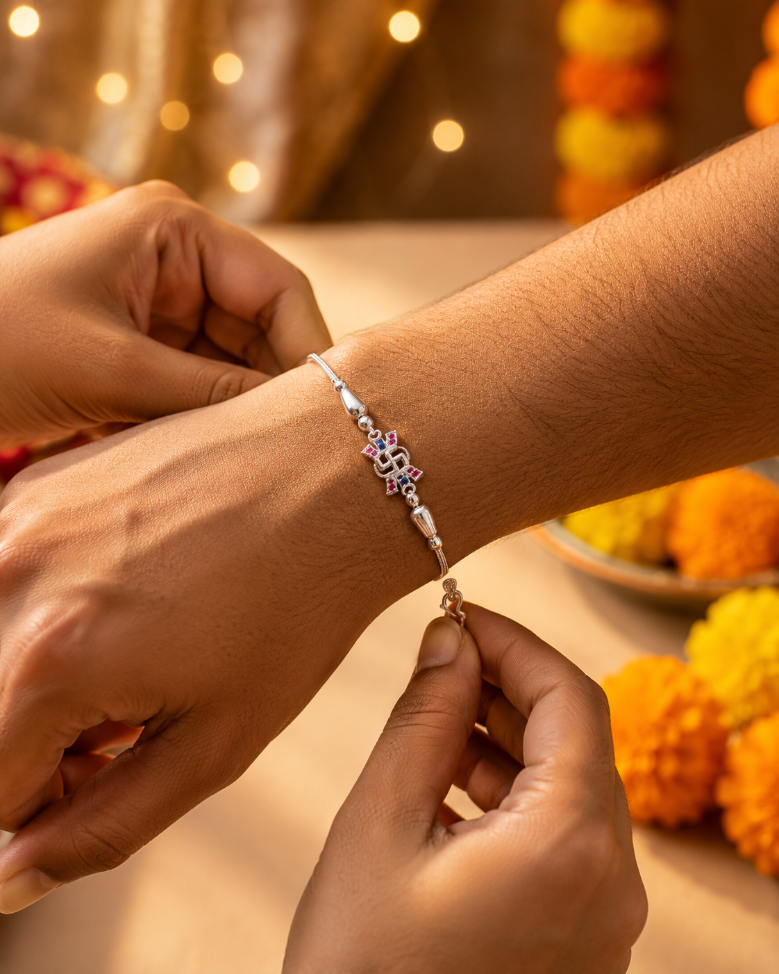 Divine Swastik 92.5 Sterling Silver Rakhi Bracelet