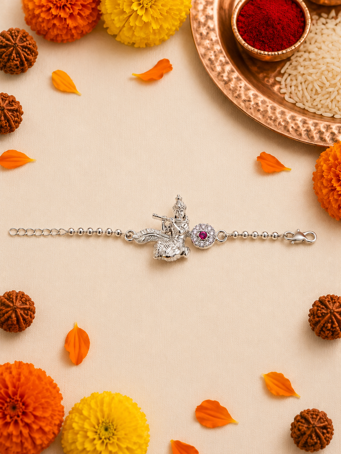 Divine Krishna Silver Rakhi Bracelet
