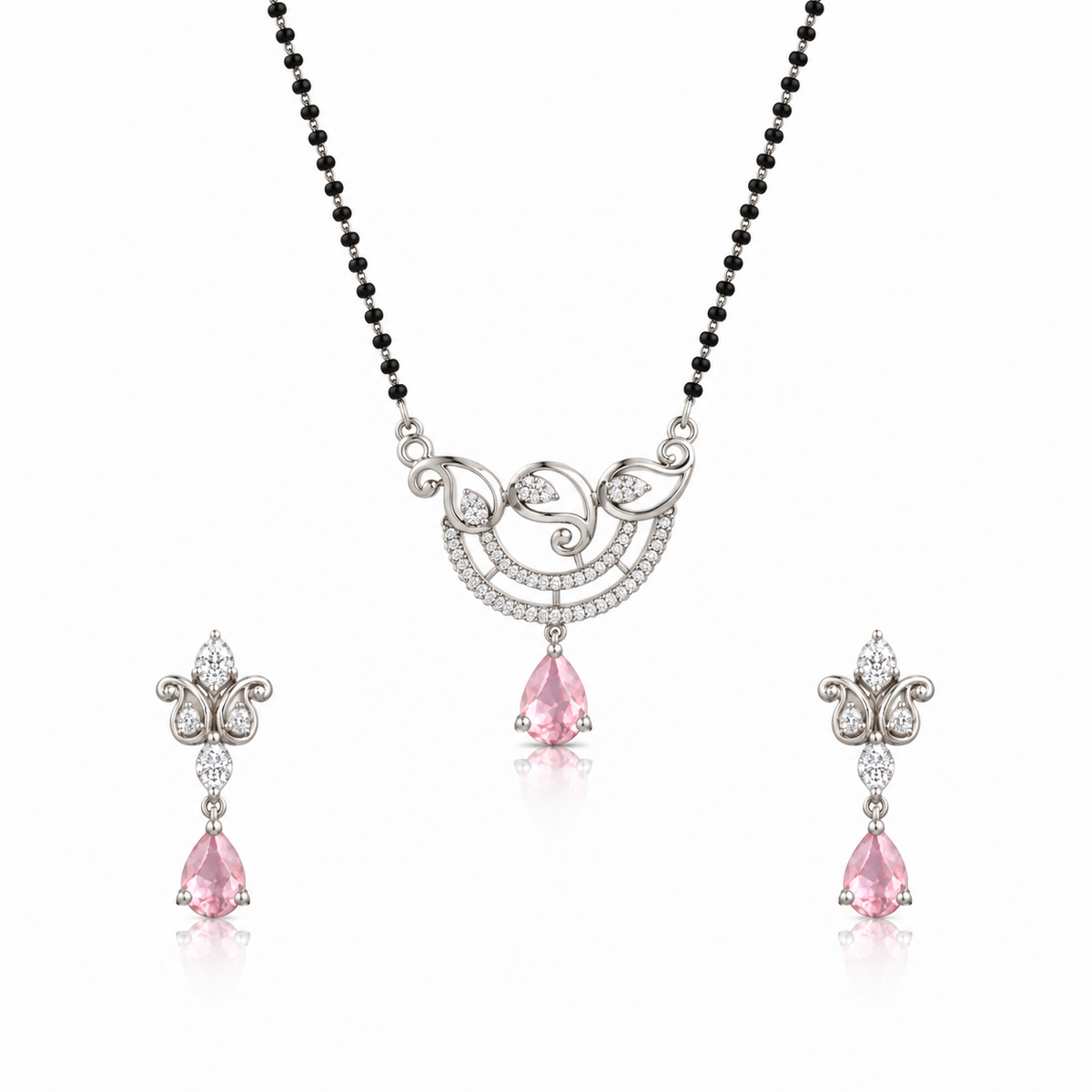 Floral Crescent 925 Sterling Silver Mangalsutra Set