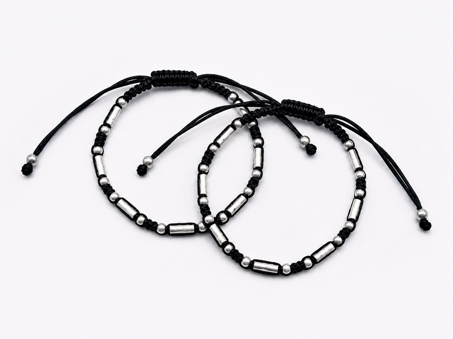 Noir Silver Bead Cord Anklet