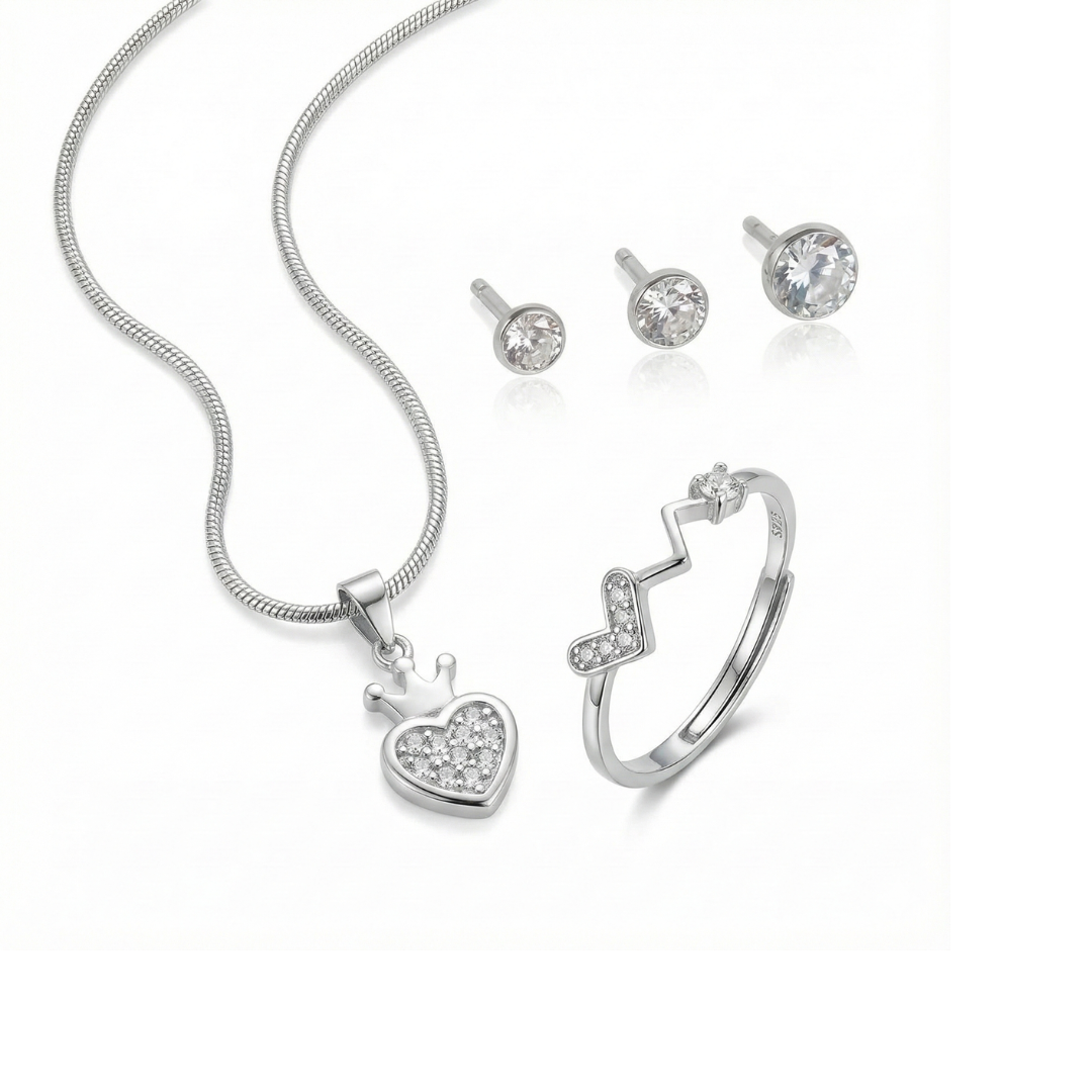 Crowned Heart Silver Combo Set
