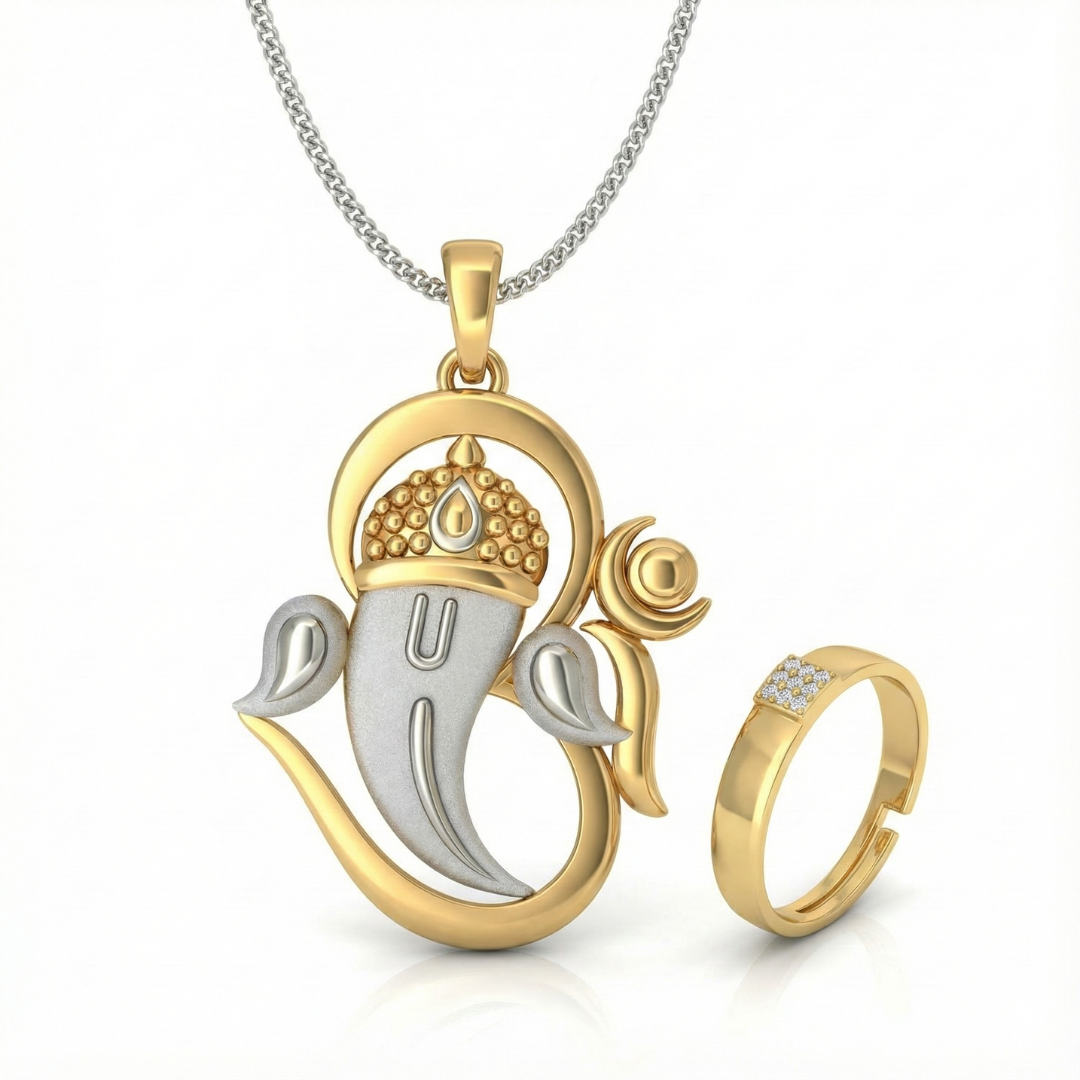 Divine Ganesha Dual-Tone Silver Unisex Combo Set
