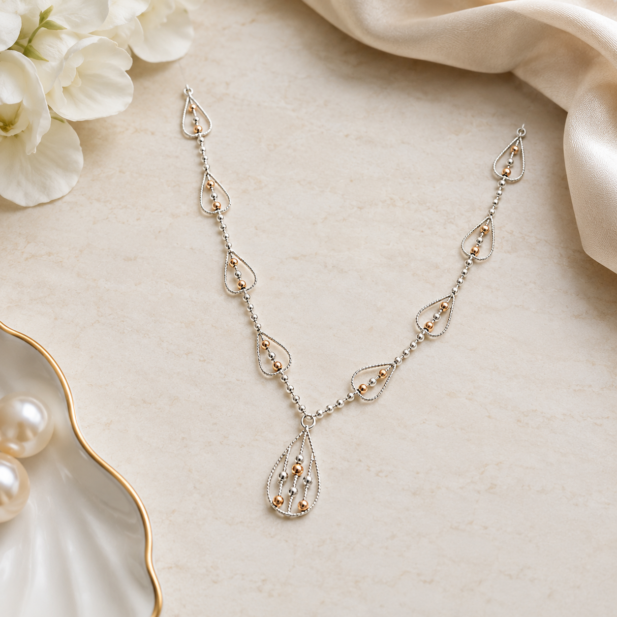 Lustra Celeste Dual-Tone Drop Necklace - 925 Sterling Silver - Lustra