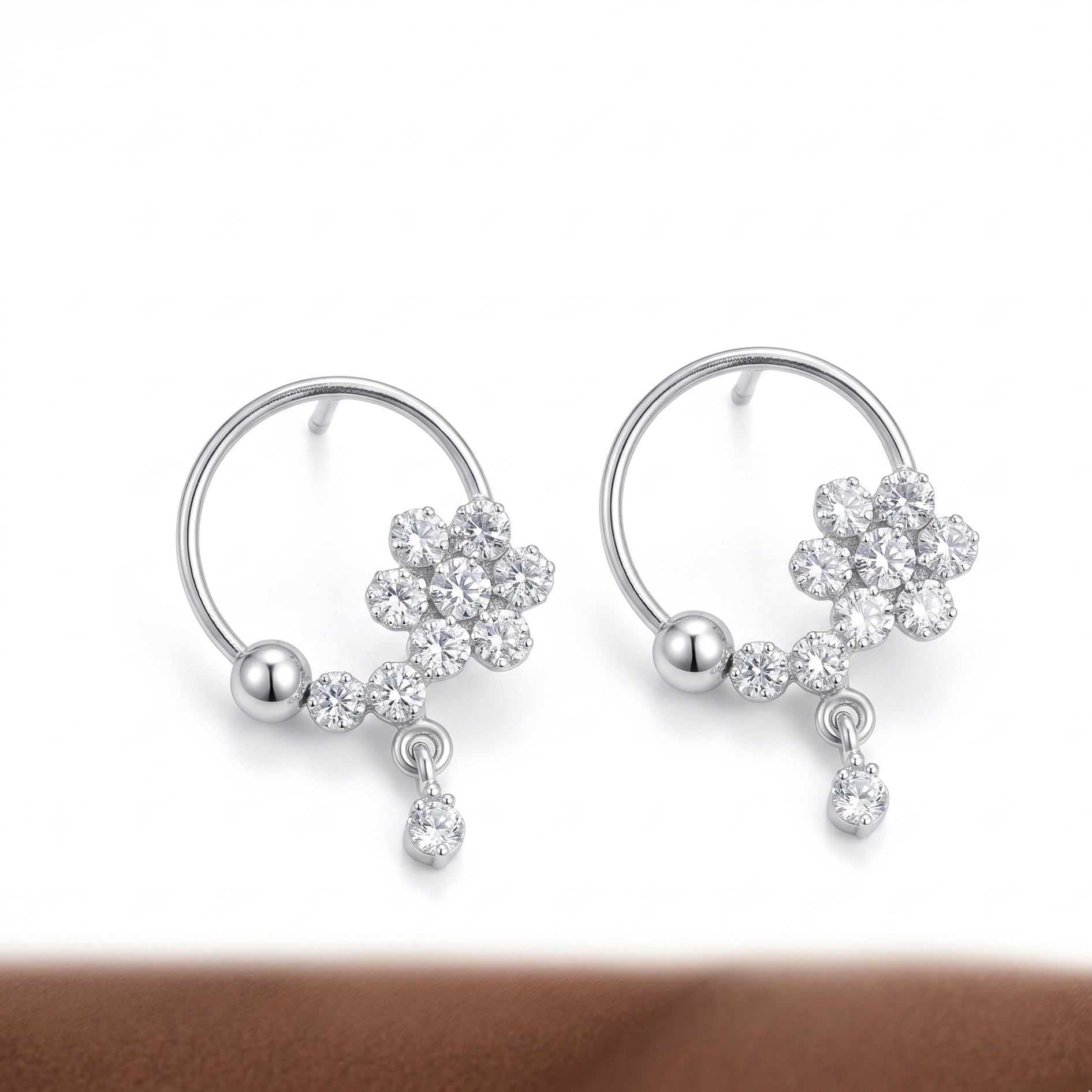 Lustra Floral Crystal Hoop Earrings with Drop Accent