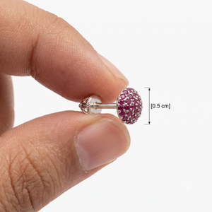 Ruby Sparkle Dome Silver Ear Studs - 925 Sterling Silver - Lustra