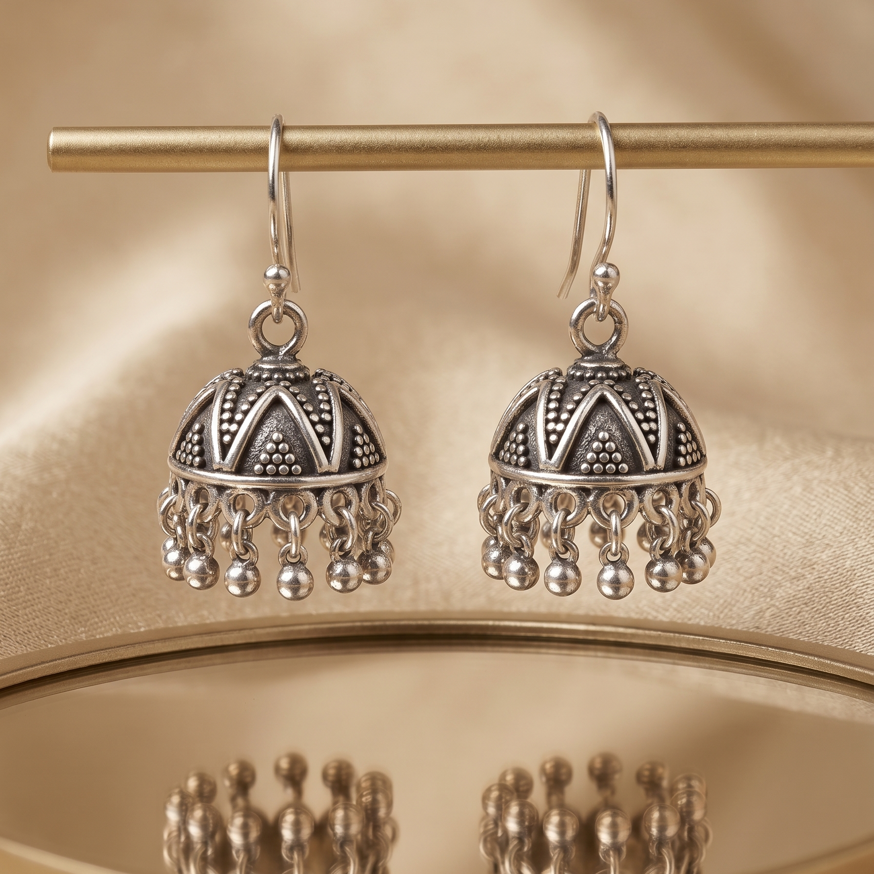 Heritage Glow Oxidised Silver Jhumka Earrings