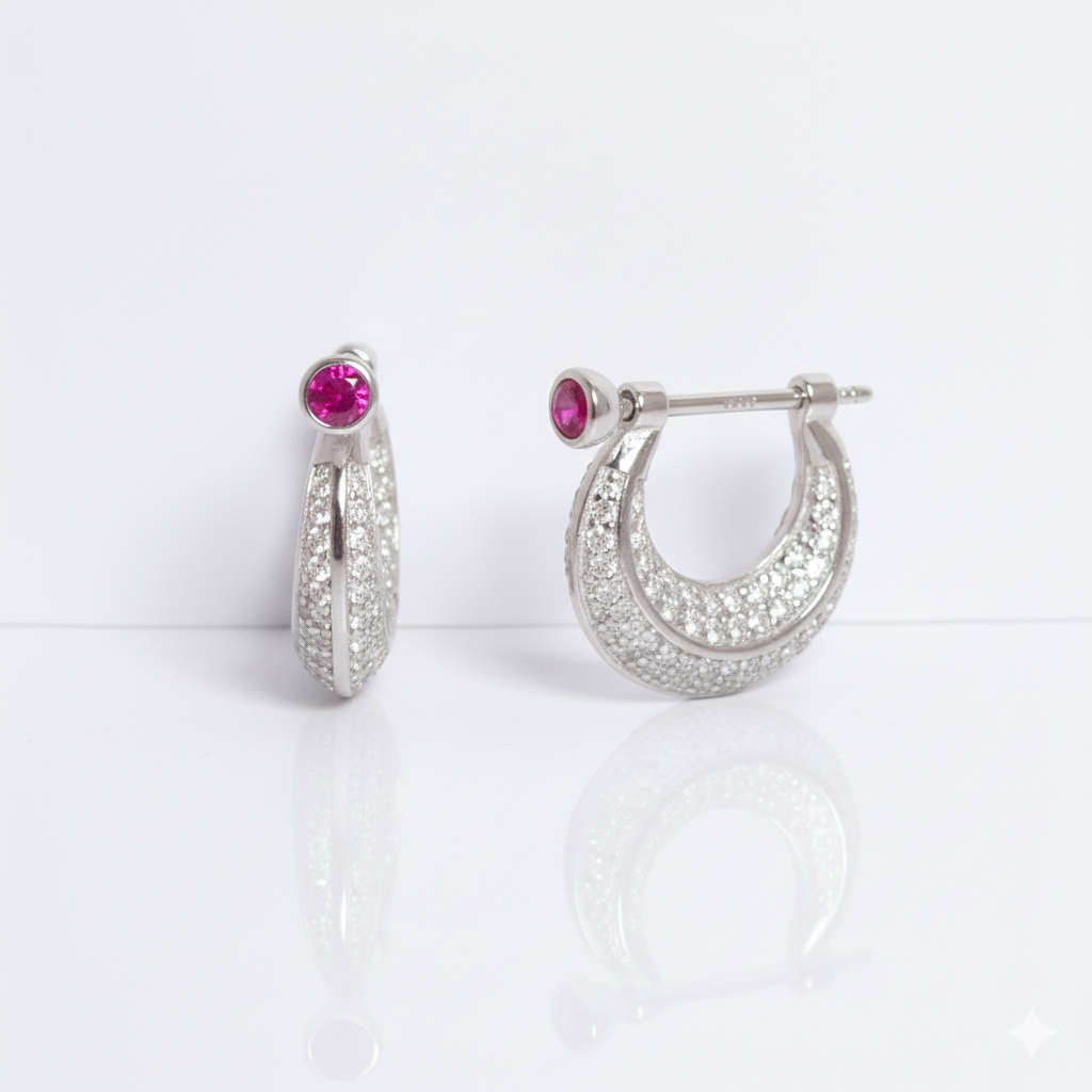 Ruby Glimmer Pavé Hoop Earrings