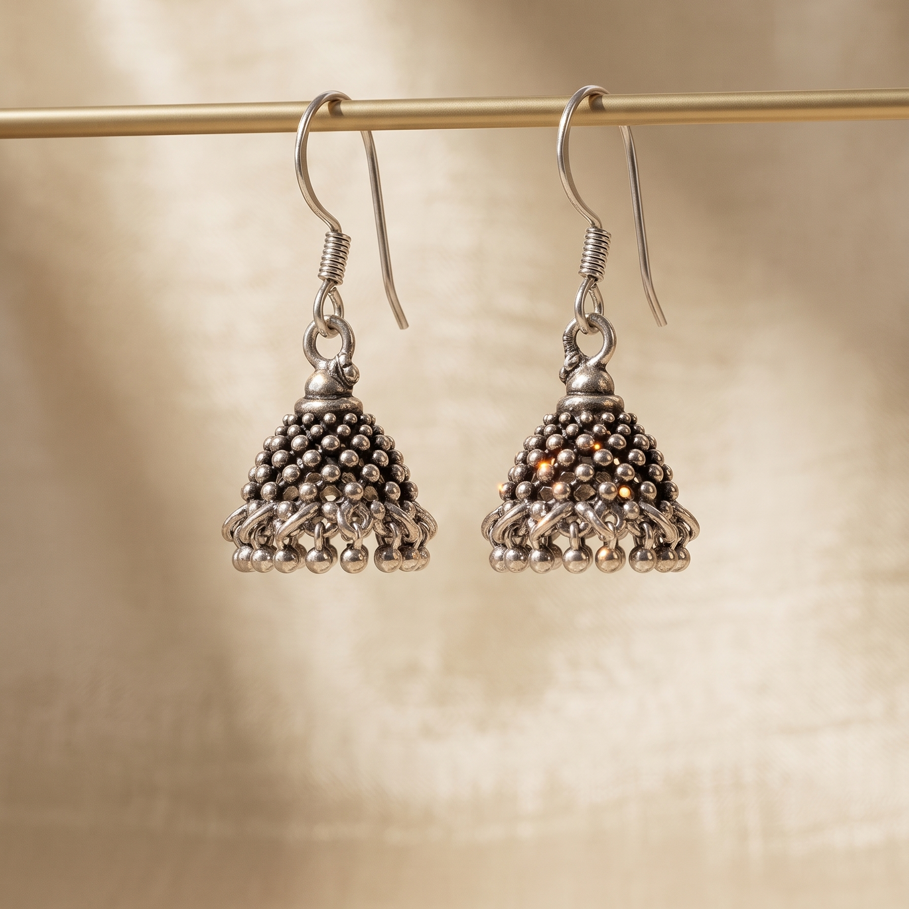 Royal Dome Oxidised Silver Jhumka Earrings