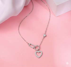 Lustra “HeartBeat” Pendant in sterling silver with crystal pavé hearts and modern shapes