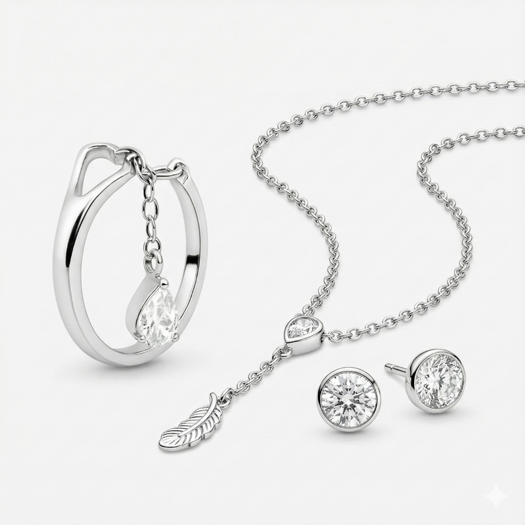 Silver Teardrop Leaf Combo Set