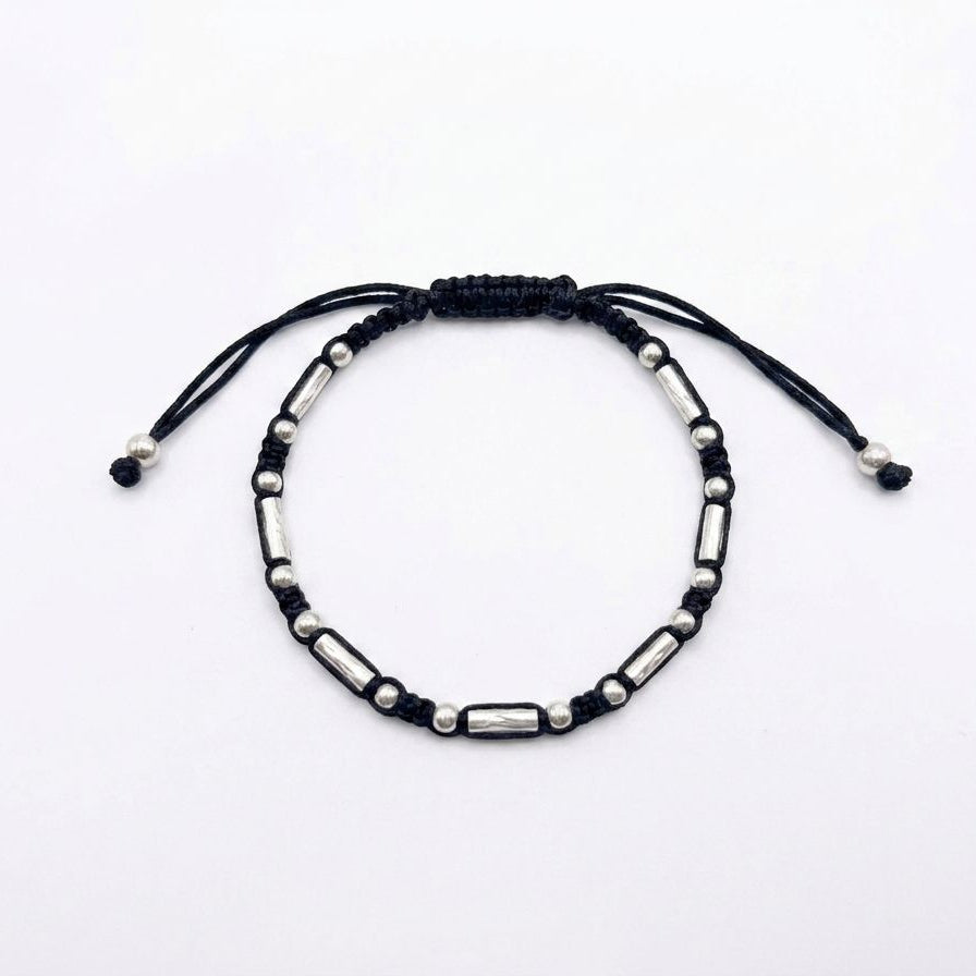 Noir Silver Bead Cord Anklet