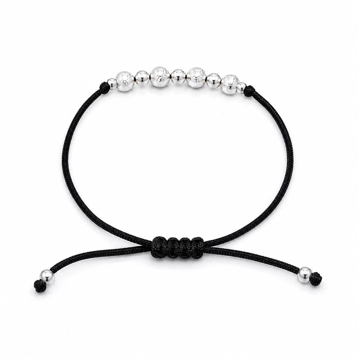 Noir Silver Beaded Black Cord Anklet