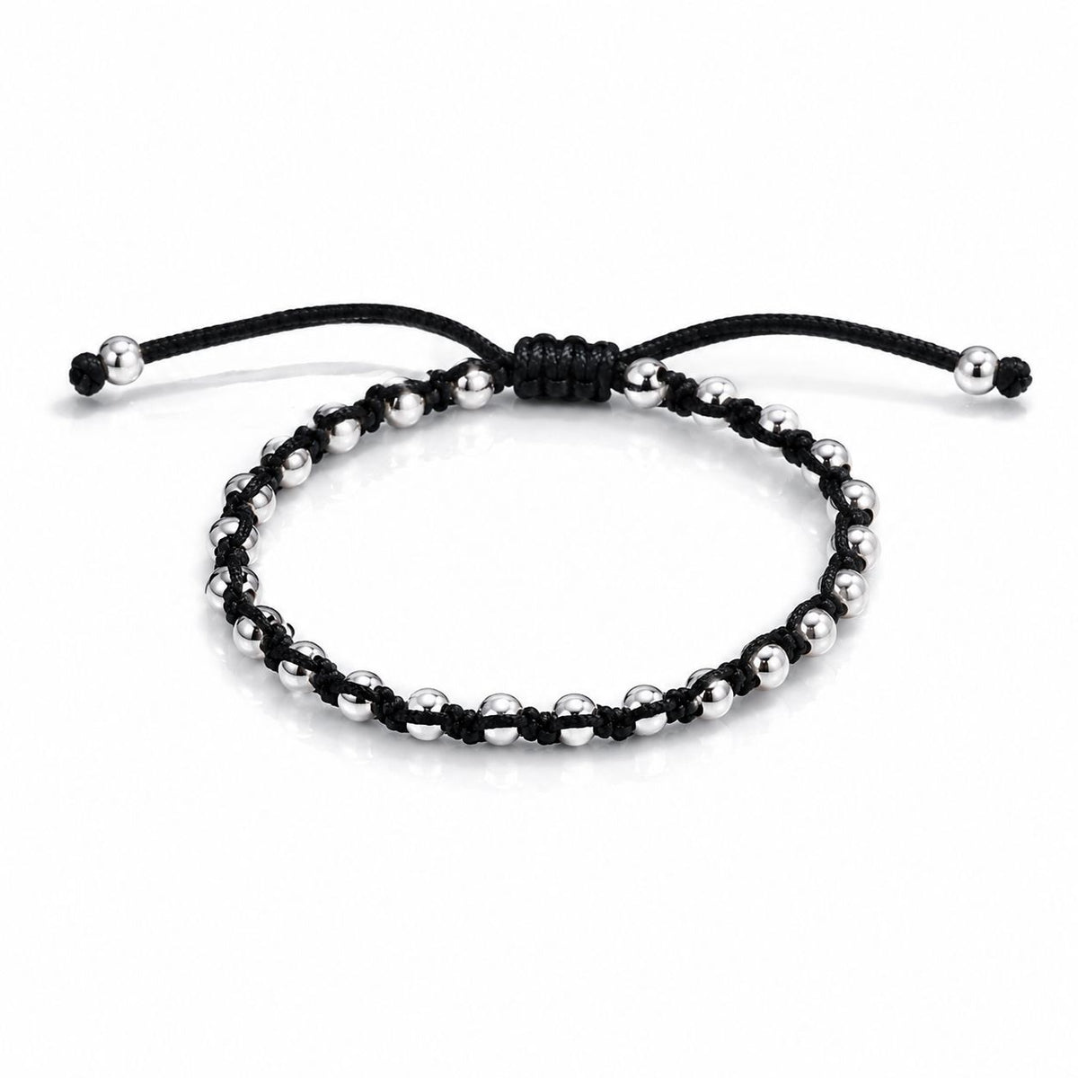 Noir Silver Beaded Black Cord Anklet