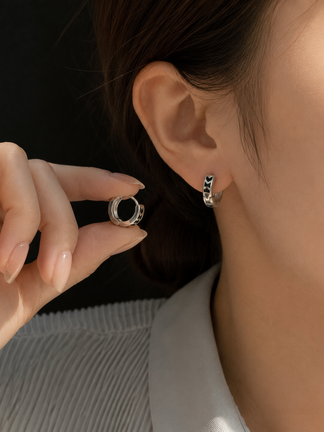 Urban Texture Silver Huggie Earrings