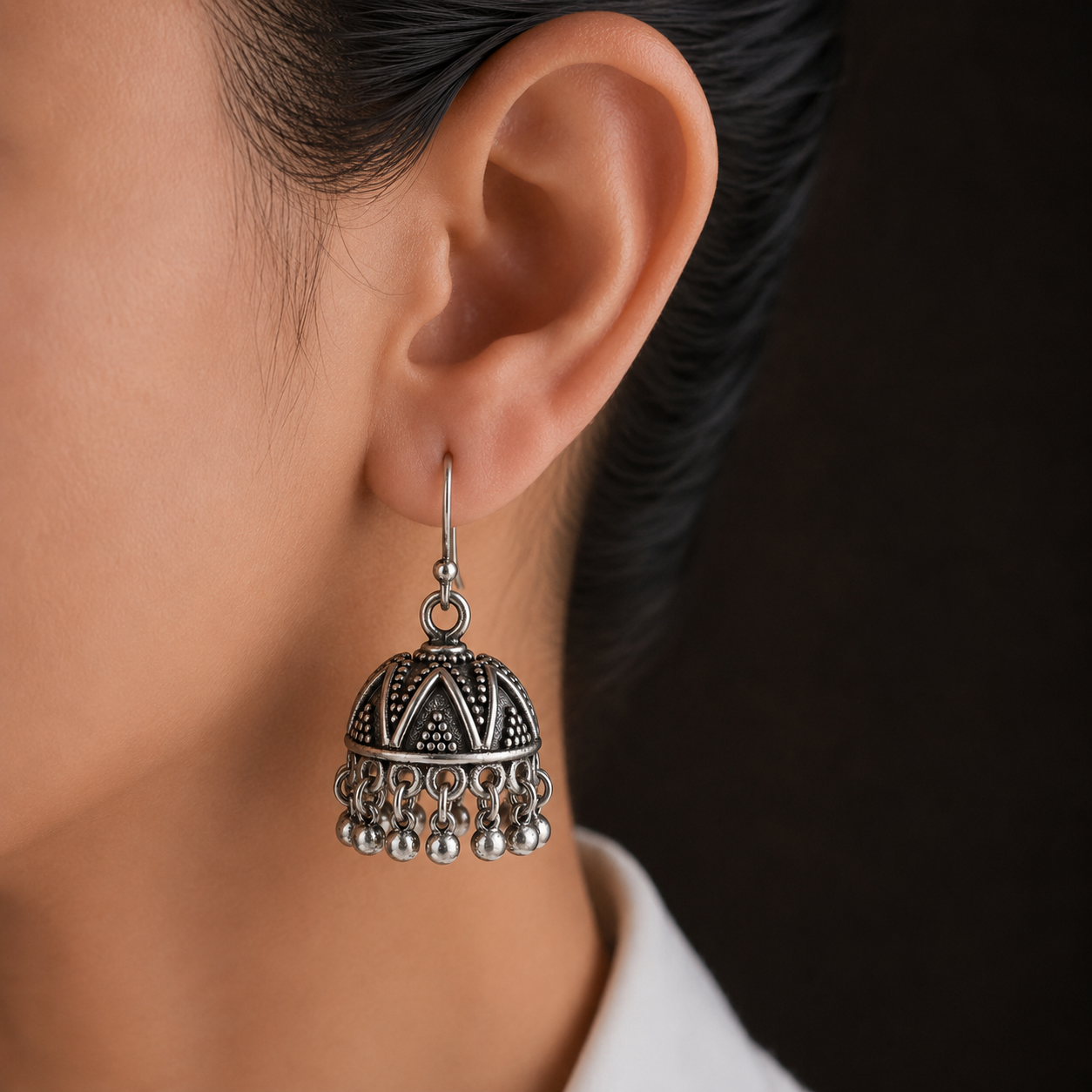 Heritage Glow Oxidised Silver Jhumka Earrings