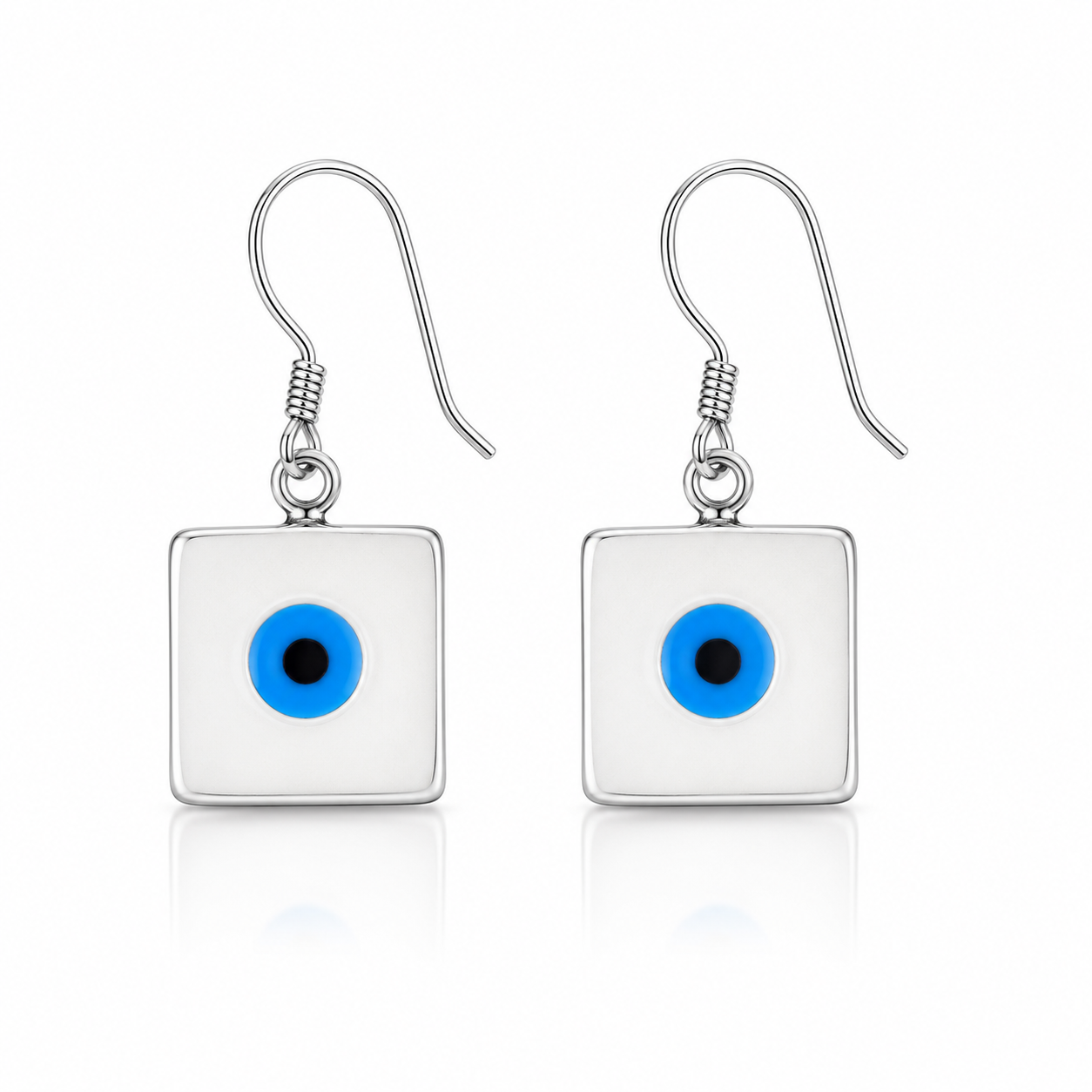 Evil Eye Square Drop Earrings - 925 Sterling Silver - Lustra
