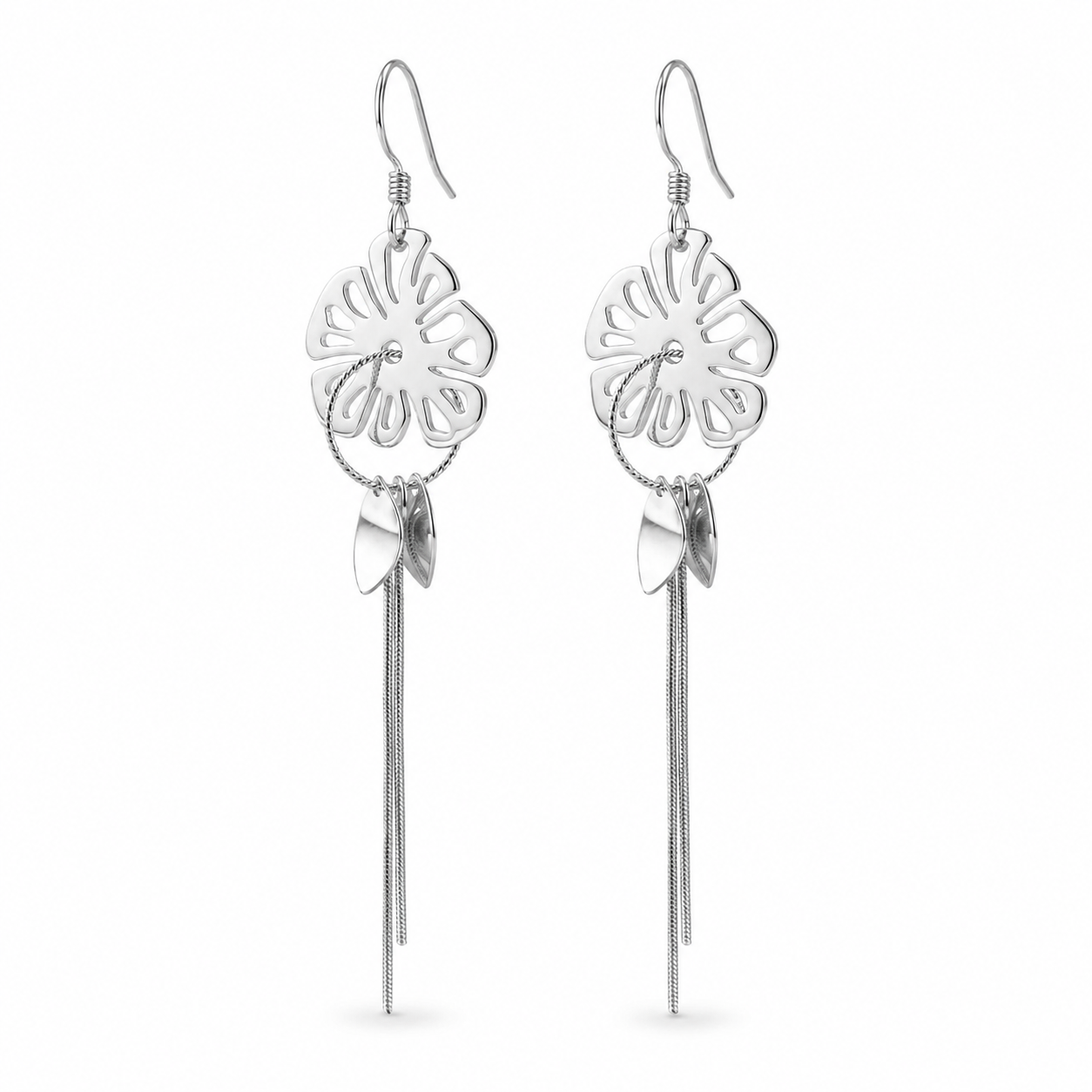 Floral Whisper Silver Dangler Earrings
