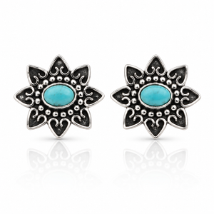 Turquoise Bloom Vintage Stud Earrings - 925 Sterling Silver - Lustra