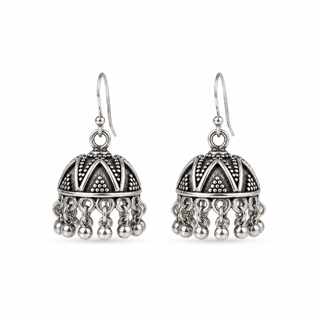 Heritage Glow Oxidised Silver Jhumka Earrings