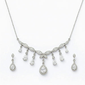 Radiant Elegance Necklace and Earrings Set with teardrop and marquise crystals in silver
