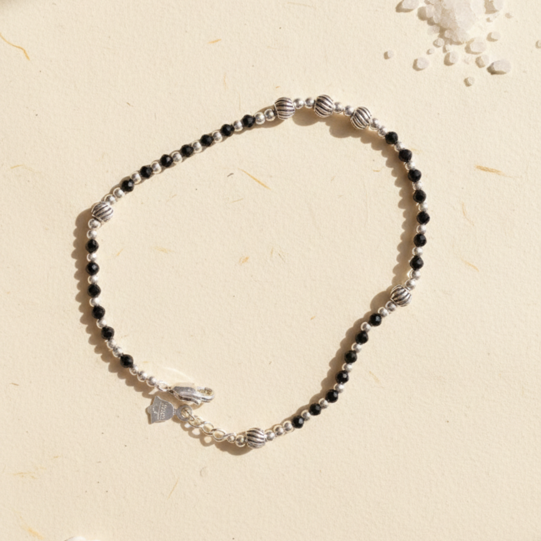 Midnight Stripe Silver Anklet pair - 925 Sterling Silver - Lustra